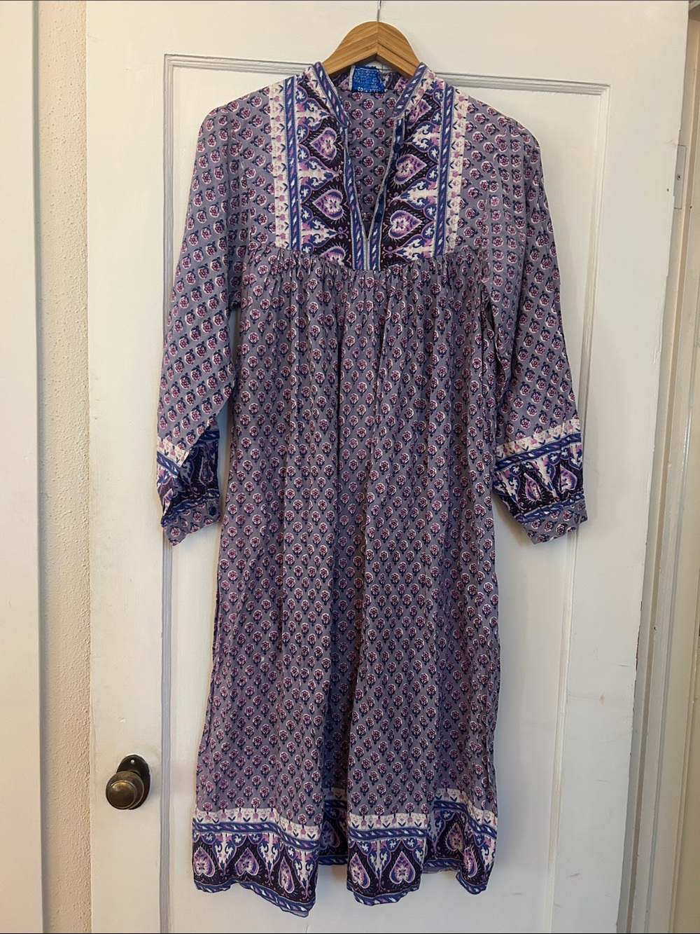 Vintage 1970s Indian Cotton Block Print boho midi dress